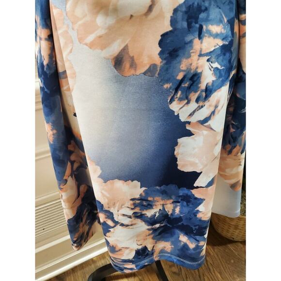 Tiana B Scuba Blue Polyester Round Neck 3/4 Sleeve Casual Knee Length Dress 6 - Picture 4 of 13